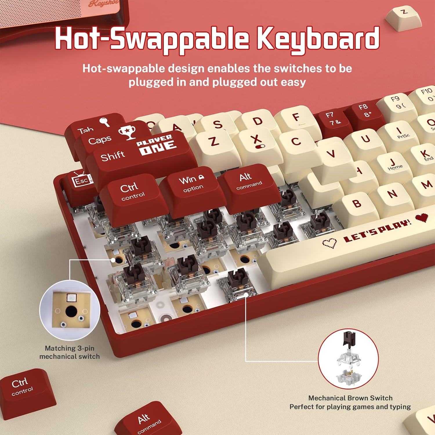 AJAZZ Keyboard AK680 Mechanical Gaming Keyboard Wired Red and White AJAZZ Keyboard AK680 Mechanical Gaming Keyboard Wired Red and White